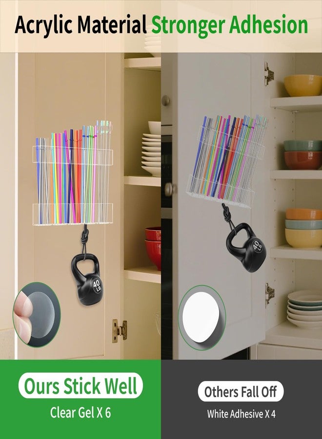 Napute 9.5” Large Acrylic Straw Holder for Cabinet Door, Reusable Straw Organizer Tumbler Storage with Stickers, Small Kitchen Accessories Container, Ultra Sticky Cupboard Door Mounted, Transparent - Image 3